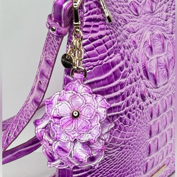 Brahmin Lilac Essence Croc-Embossed Katie w/ Flower Duo Charm & Britt Pouch
